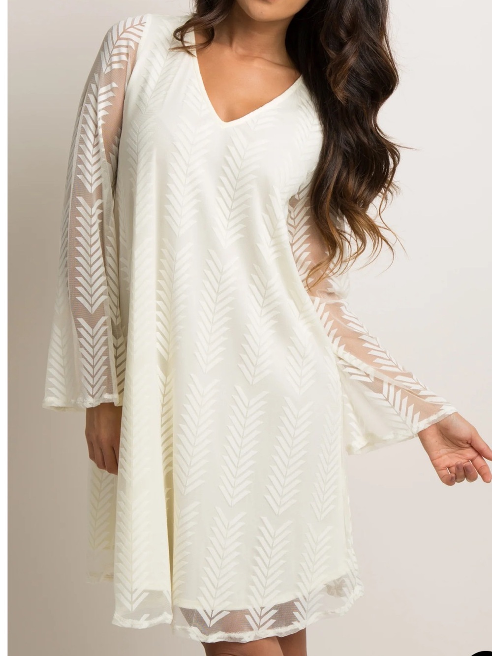 Pink blush Maternity Women's Cream V-Neck Sheer Sleeve Top